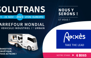 Annonce de la présence d'Axxes à Solutrans avec toutes les informations nécessaires : du 21 au 25 novembre à l'Eurexpo de Lyon à notre stand 6 B085